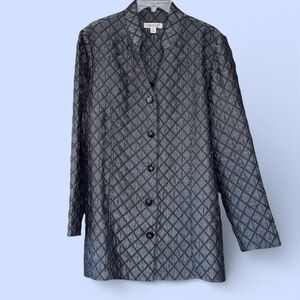 Coldwater Creek Jacket Metallic Gray Textured Quilted Diamond Pattern Sz XL